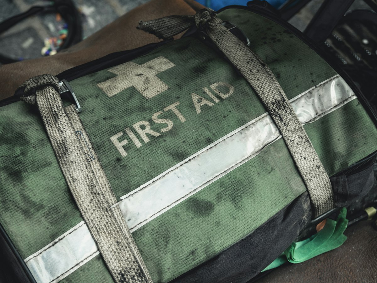 Family first aid kit laid out